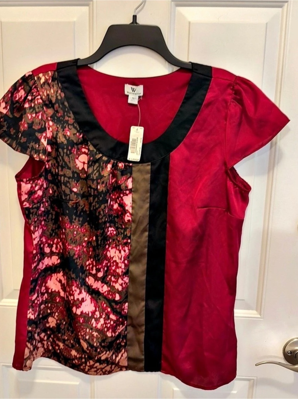 Worthington Color Block Abstract Blouse in Pink & Black Size XL NWT